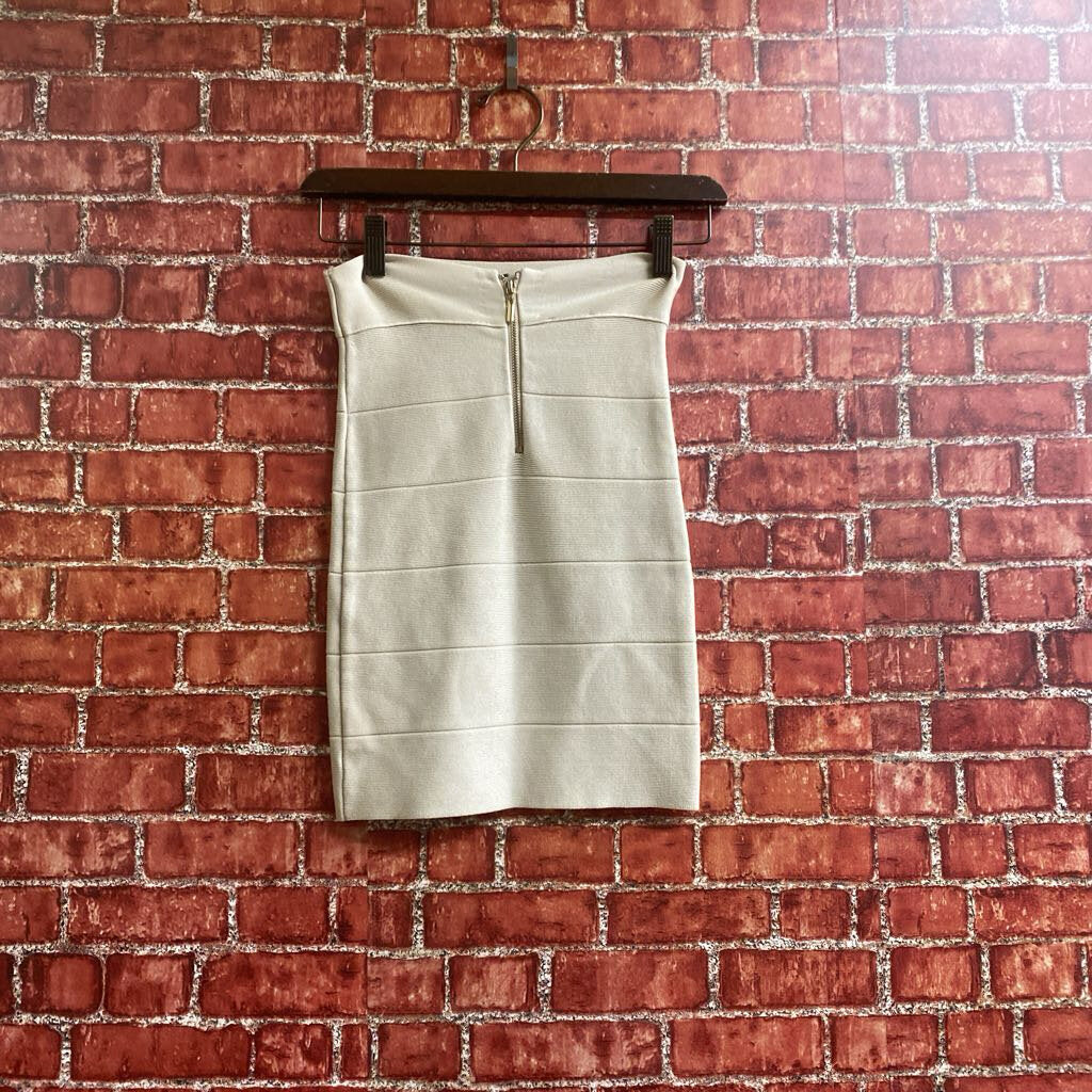 Bebe Stretch Mid Length Bodycon Skirt Beige Size Small