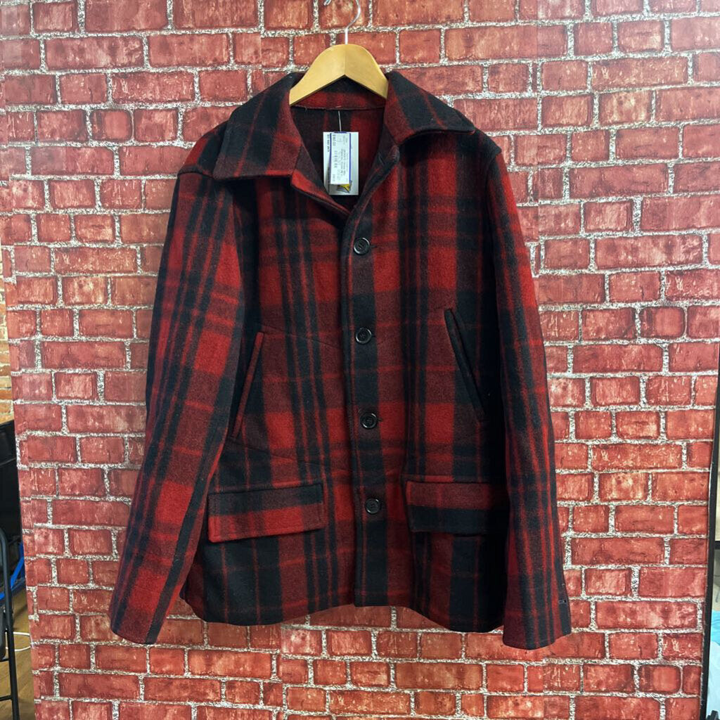 Vintage 1950s Chippewa Woolen Mill Co Buffalo Plaid Button Up Jacket Red Black Size XL