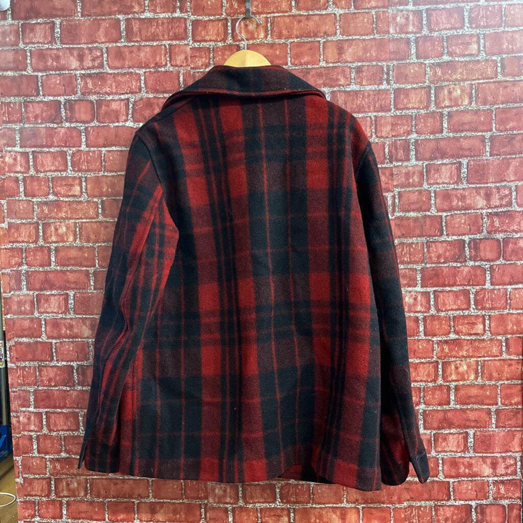 Vintage 1950s Chippewa Woolen Mill Co Buffalo Plaid Button Up Jacket Red Black Size XL