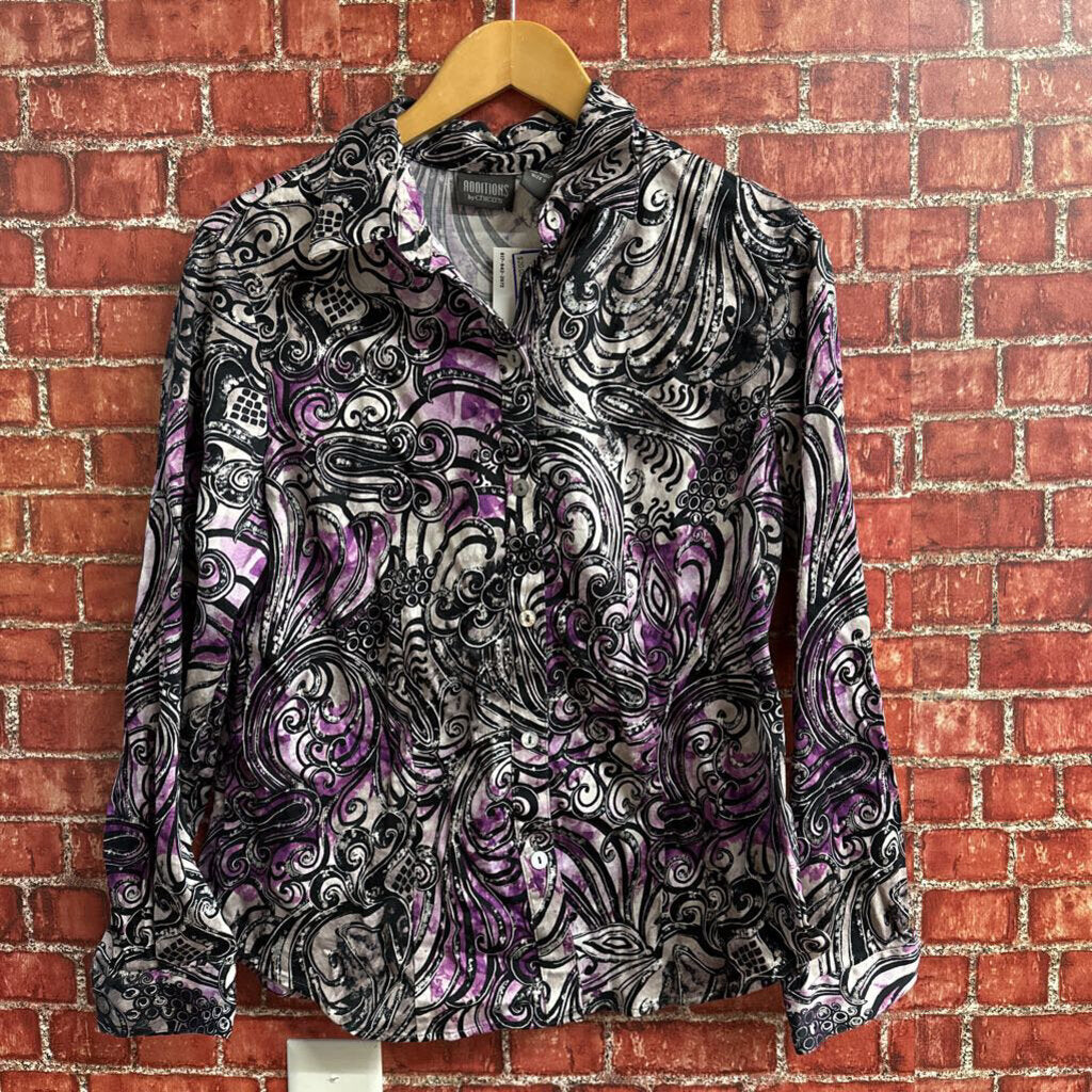 Additions By Chicos Abstract Long Sleeve Button Up Purple Size 2