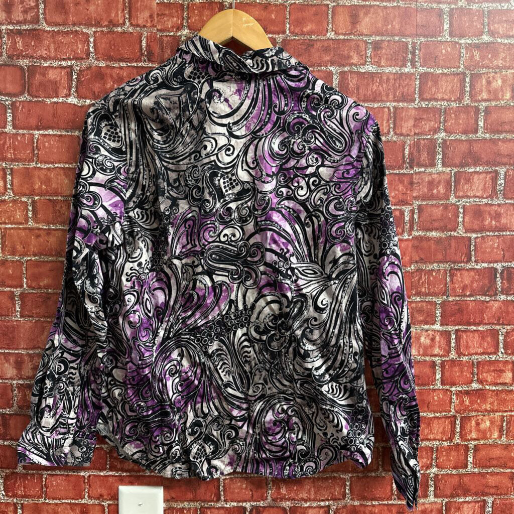 Additions By Chicos Abstract Long Sleeve Button Up Purple Size 2