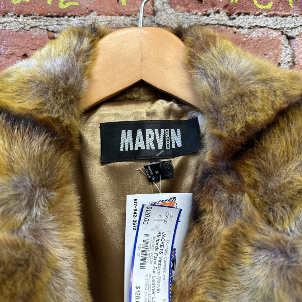 Vintage Marvin Richards Faux Fur Leather Lace Up Jacket Brown Size M