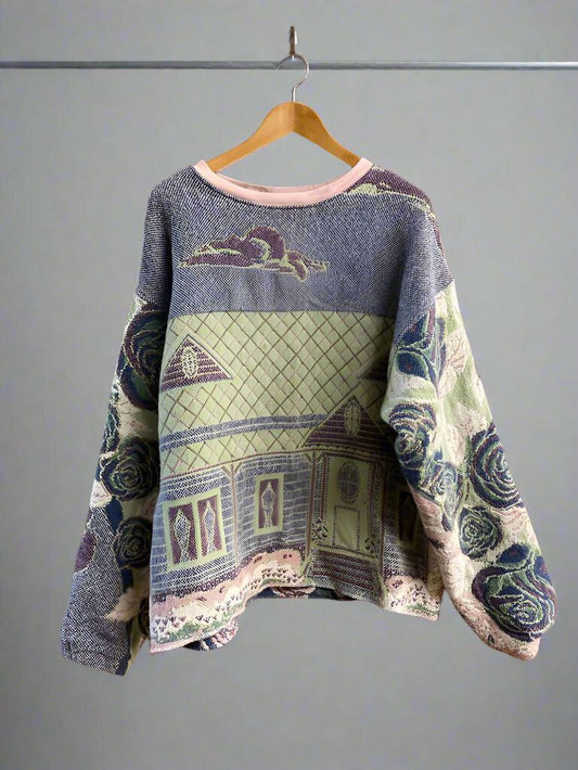 Custom Made House Tapestry Crewneck Multi Color Size L