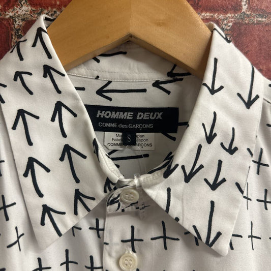 Homme Deux Comme Des Garcons Cross Arrow Print Button Down White Black Size S