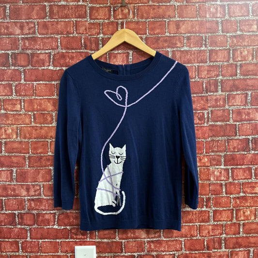 Talbots Knit Cat Sweater Blue Size S