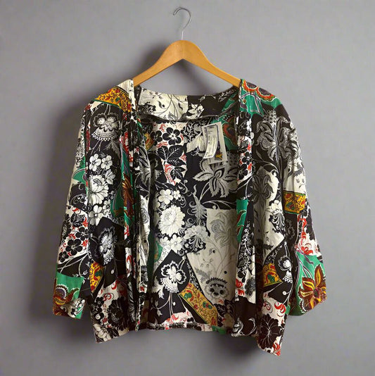 Abstract Handmade Patchwork Cover Up Multi Color Size M