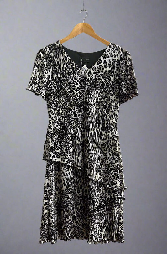 Connected Apparel Cheetah Print Pleated Dress Brown Size 8