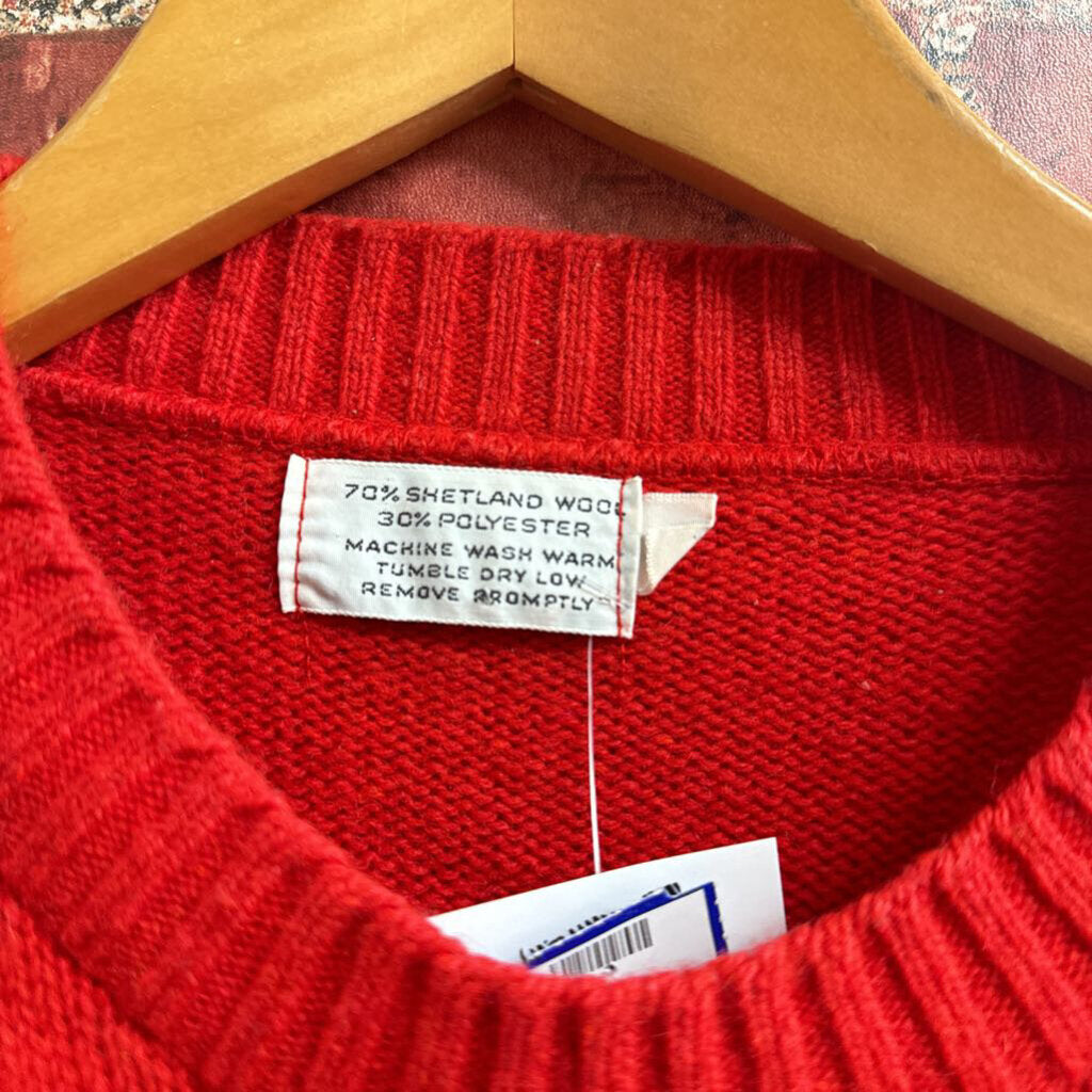 Shetland Wool Mock Neck Sweater Red Size L