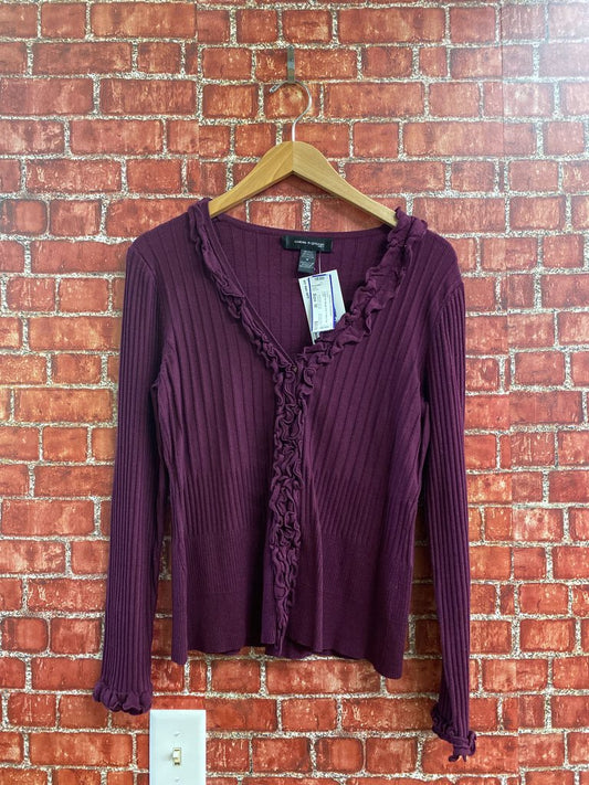 Cable & Gauge Knit V Neck Top Purple Size M