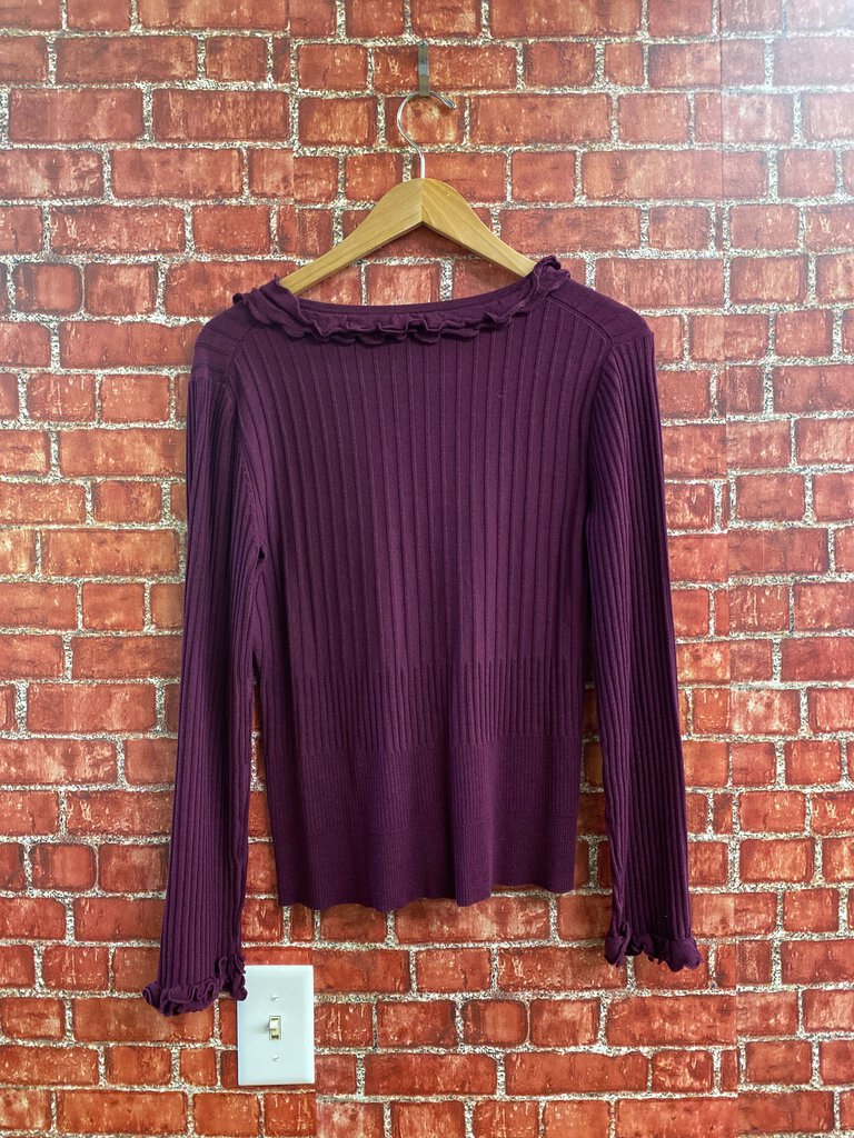 Cable & Gauge Knit V Neck Top Purple Size M