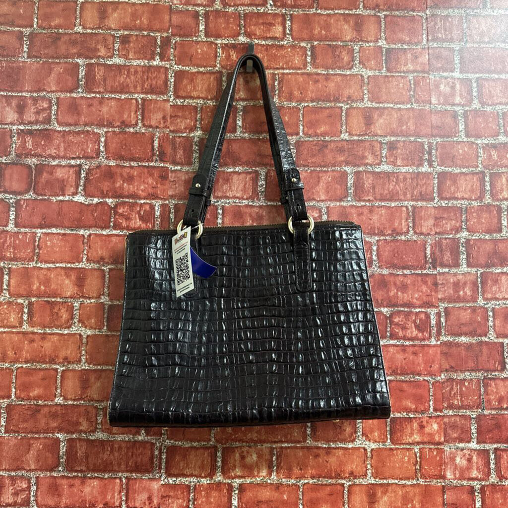 Brahmin Leather Croc Tote Brown