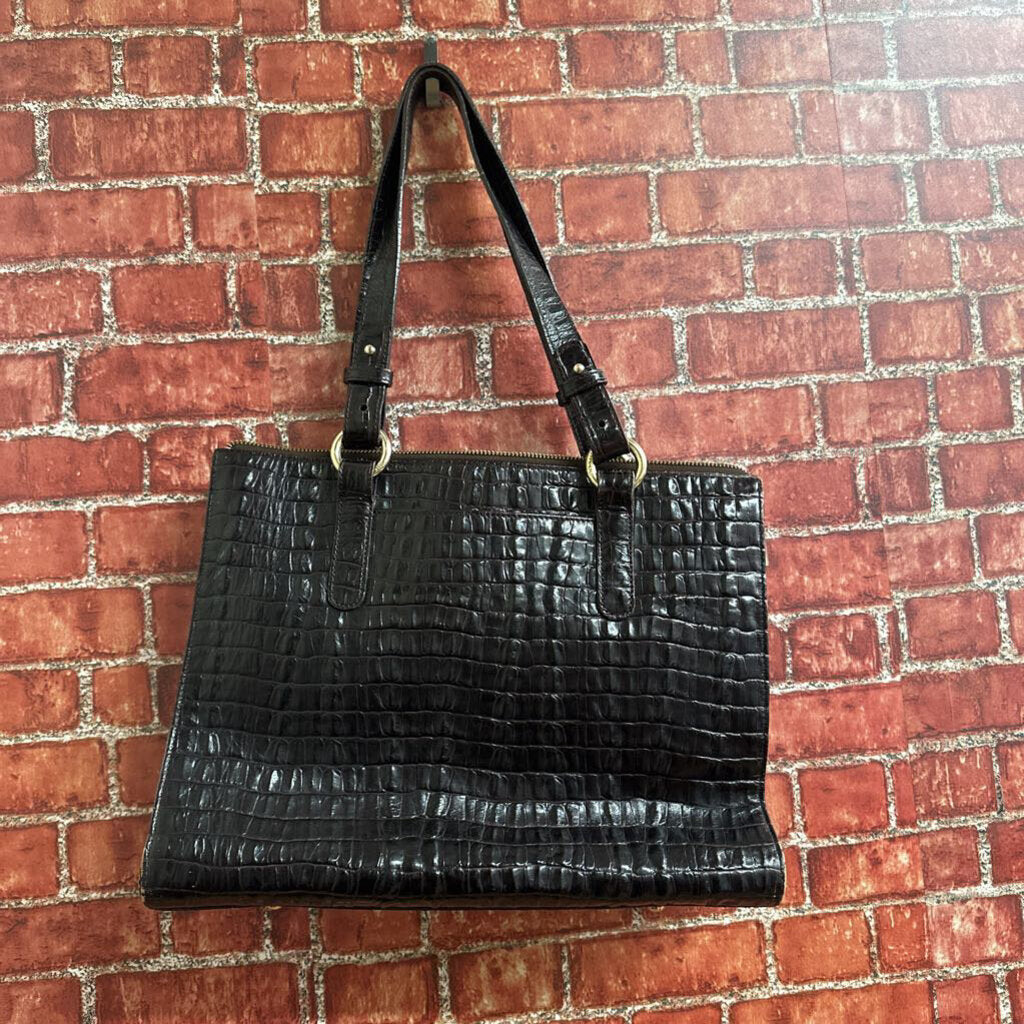 Brahmin Leather Croc Tote Brown