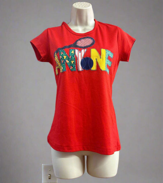 Vintage Goode Ideas Tennis Anyone Patchwork Tee Red Size M