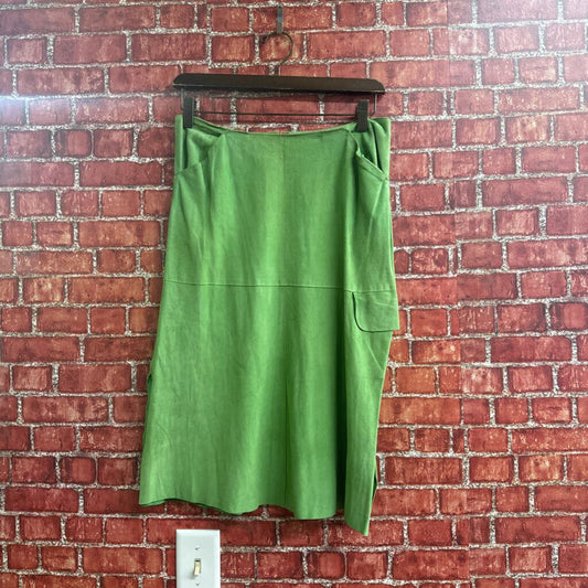 Vintage Yansi Fugel Leather Cargo Skirt Midi Green Size 8