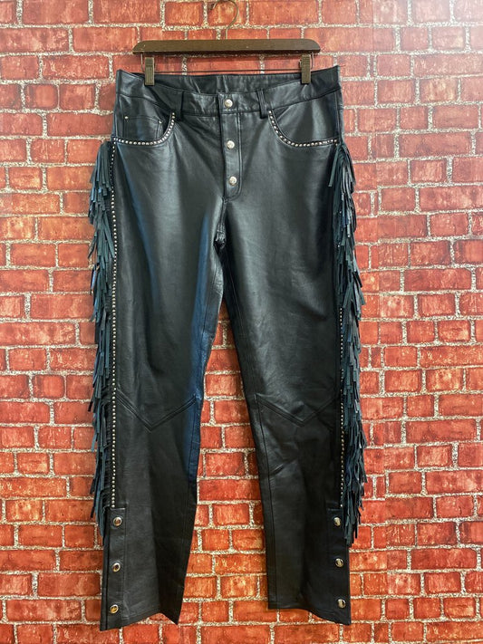 Pleather Studded Fringe Pants Black Size XL