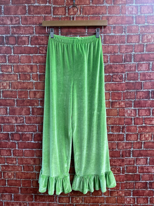 K.S. Garner Velour Ruffle Trim Pants Green Size XXS