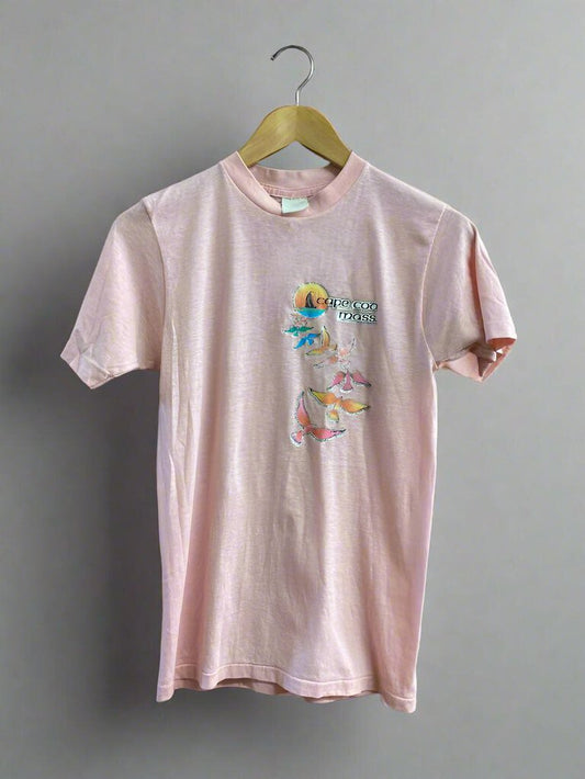 Vintage 80s Cape Cod Massachusetts Iron On Tee Pink Size M