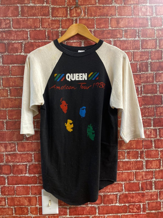 Vintage 1982 Queen American Tour Raglan Tee Black White Size L