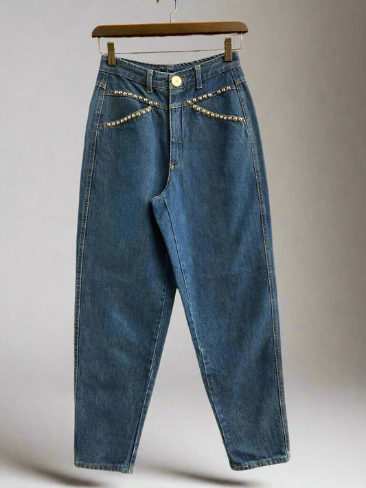 Vintage 80s Studded Jeans Balloon Fit Blue Size 0