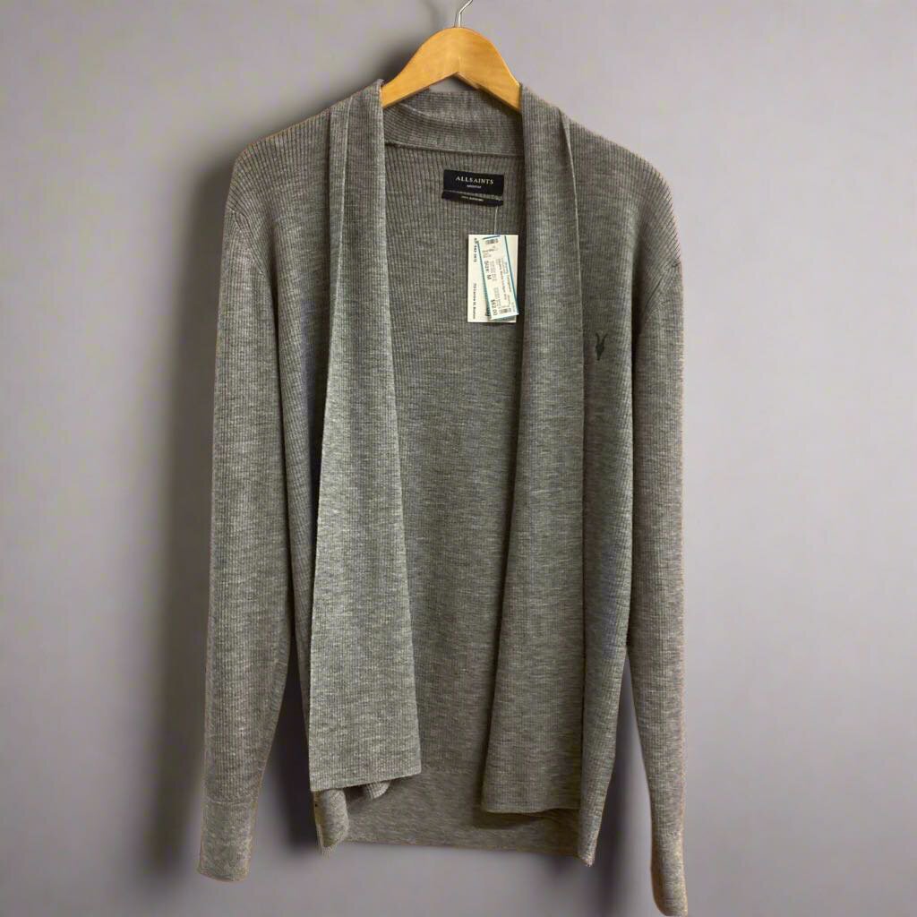 Allsaints Merino Cardigan Sweater Grey Size Medium