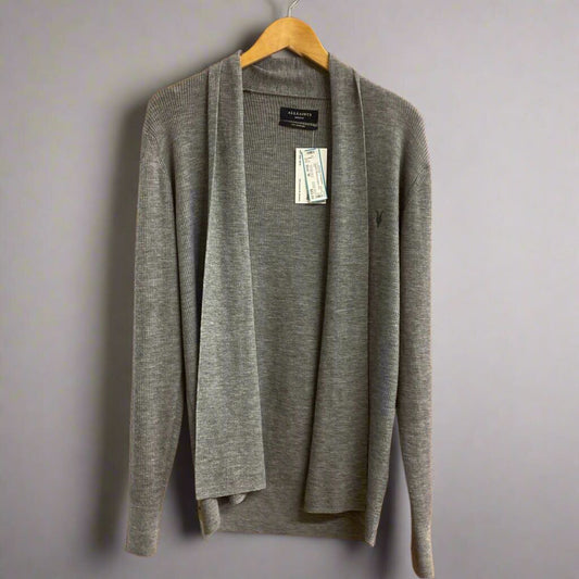 Allsaints Merino Cardigan Sweater Grey Size Medium