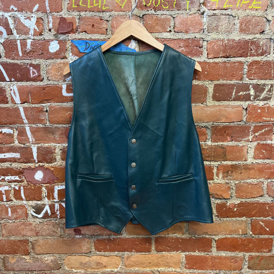 Vintage Leather Vest Teal Size XL