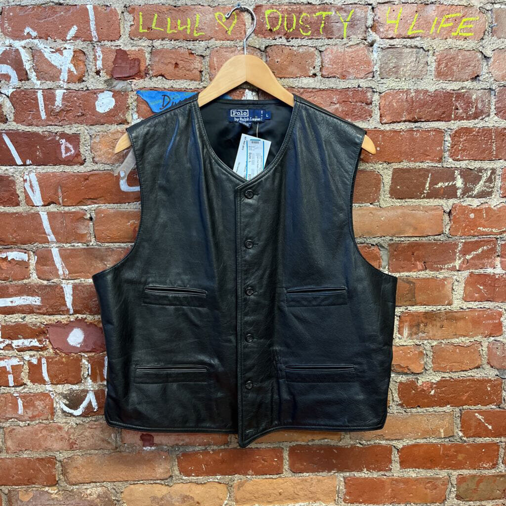 Vintage Polo Ralph Lauren Leather Vest Black Size L