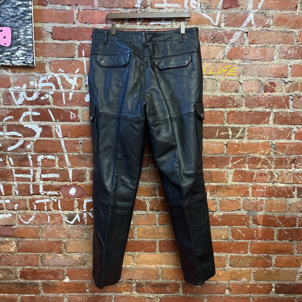 Vintage Flying Bikes Cargo Leather Pants Black Size 36