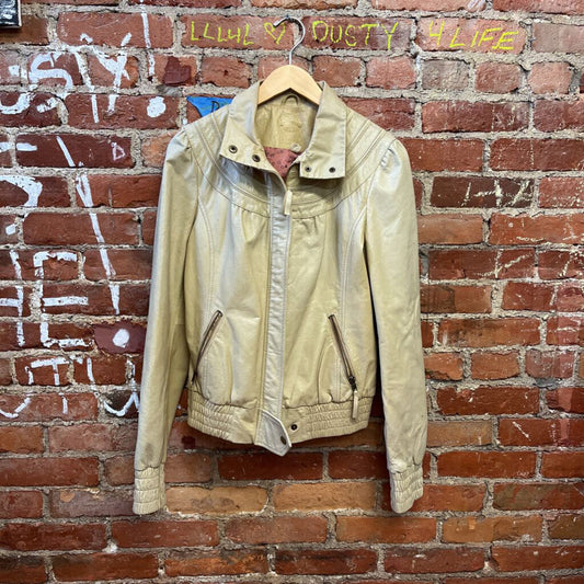 Leather Full Zip Jacket Tan Size S