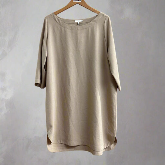 Oak + Fort Swishy Midi Dress Tan Size M