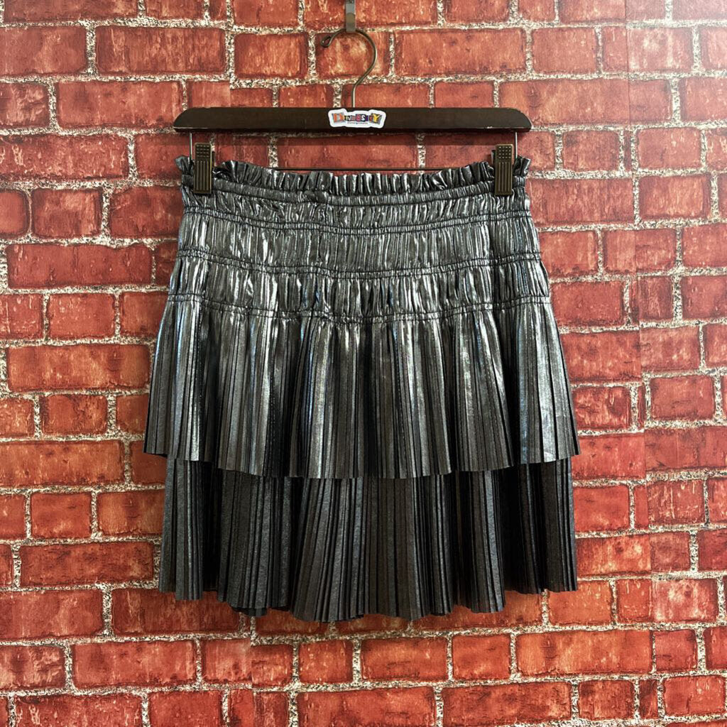 Decker Pleated Layered Mini Skirt Silver Size S