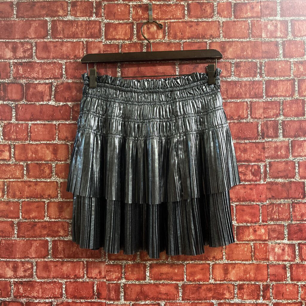 Decker Pleated Layered Mini Skirt Silver Size S