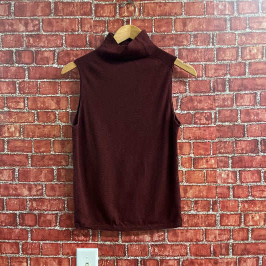 DKNY Wool Sleeveless Turtle Neck Sweater Maroon Size M