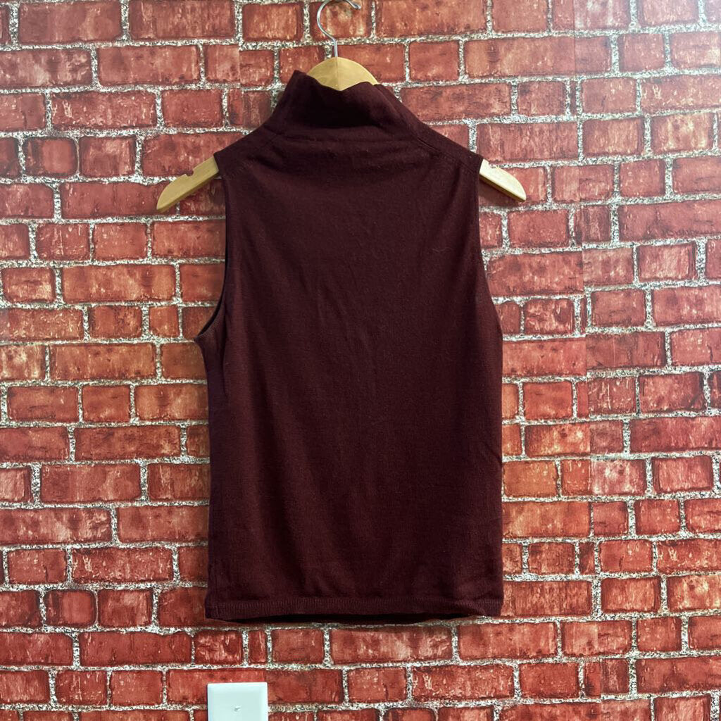 DKNY Wool Sleeveless Turtle Neck Sweater Maroon Size M