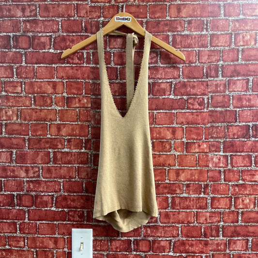 Express Silk Blend Halter Top Tan Size S