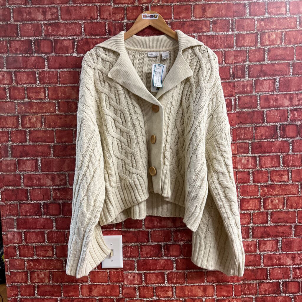 Newport News Cable Knit Cropped Cardigan Cream Size L