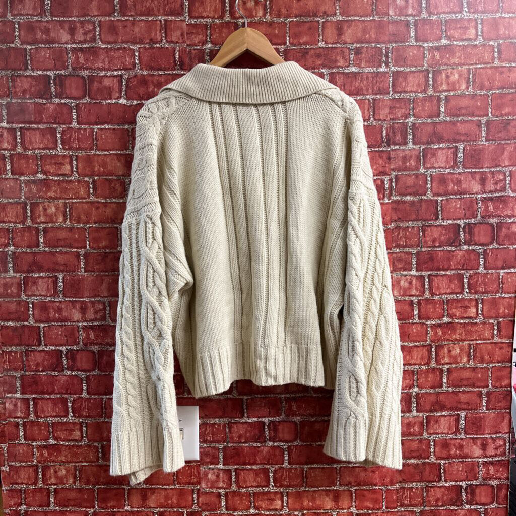 Newport News Cable Knit Cropped Cardigan Cream Size L