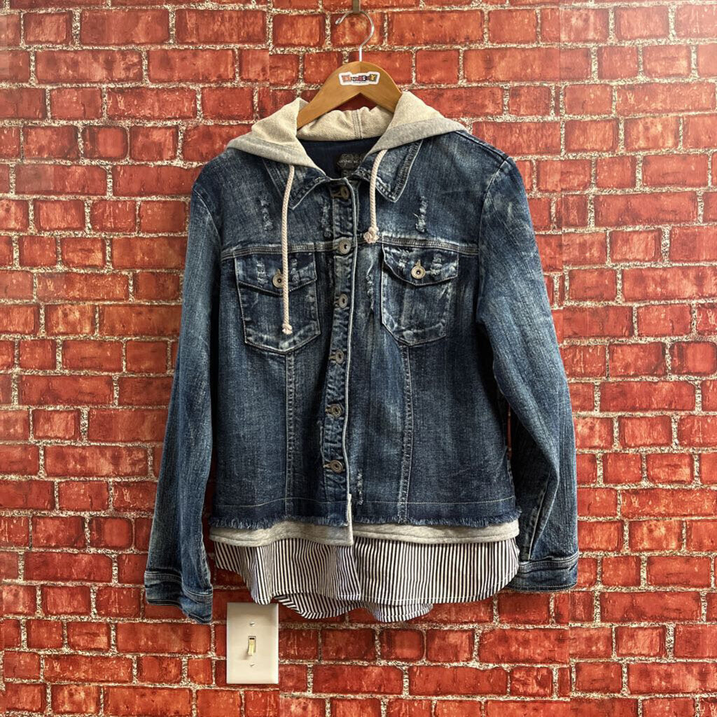 Live A Little Denim Jacket Hoodie Blue Size XL