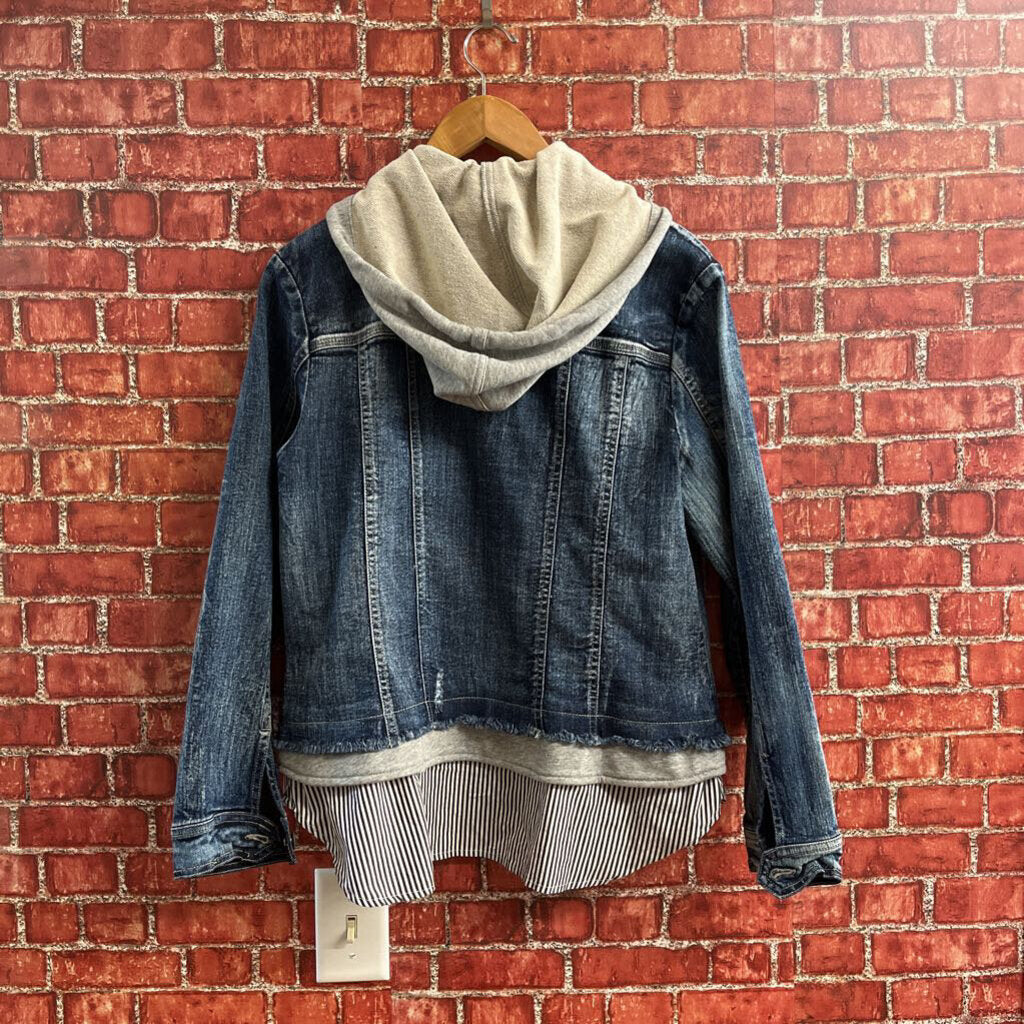 Live A Little Denim Jacket Hoodie Blue Size XL