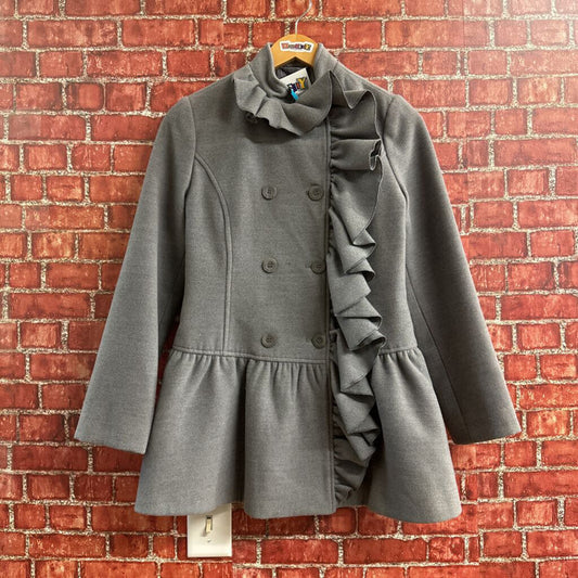 Sisley Ruffle Detail Button Up Wool Jacket Grey Size S