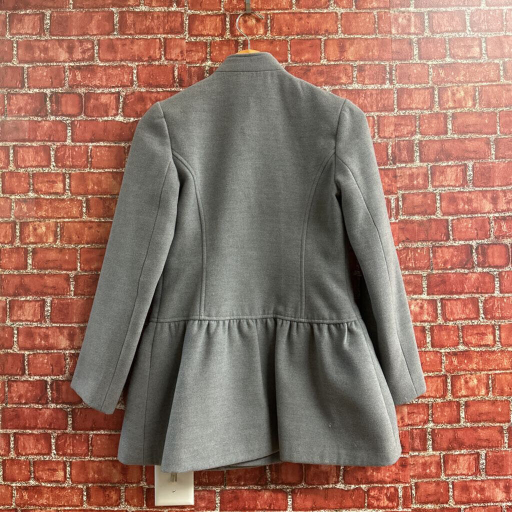 Sisley Ruffle Detail Button Up Wool Jacket Grey Size S