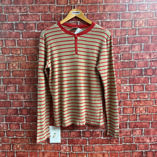 Duofold Striped LS Knit Top Size L