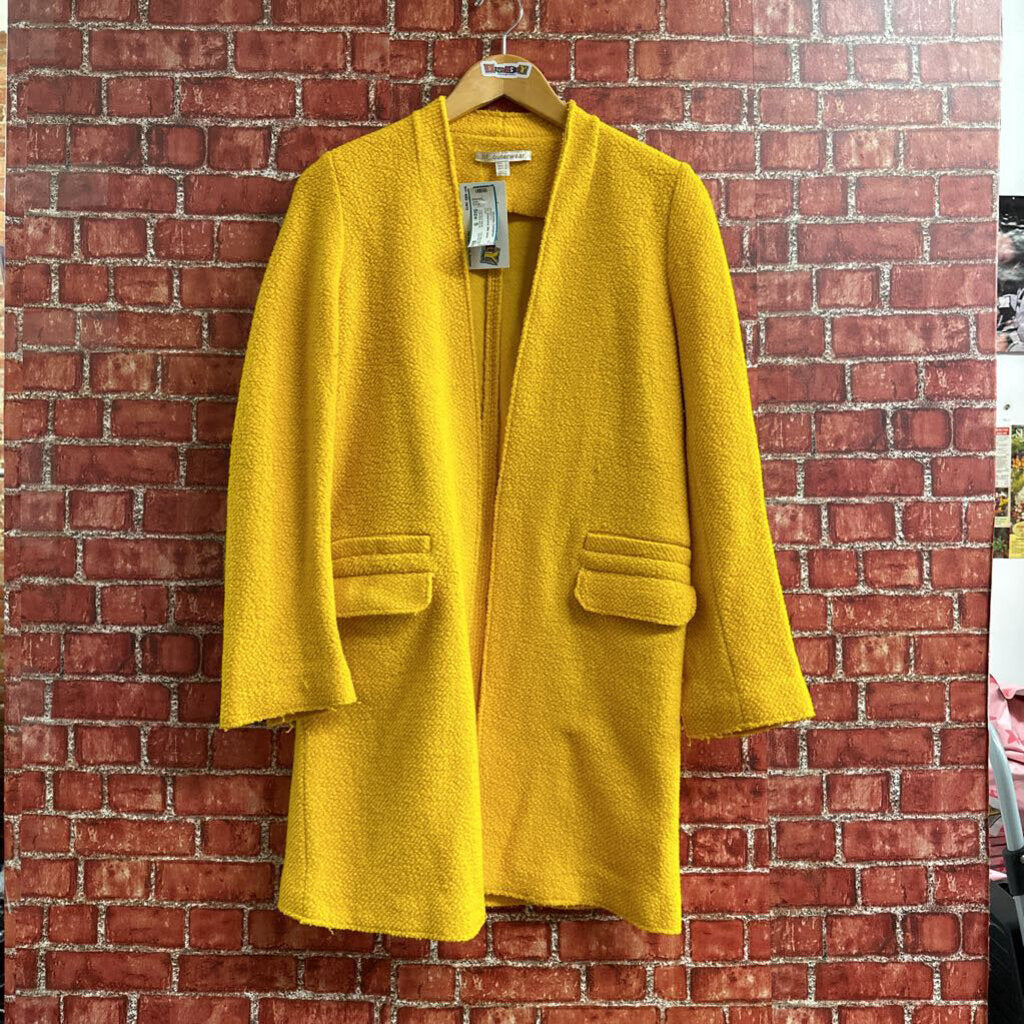 Trf Outerwear Midi Blazer Jacket Overcoat Yellow Size S