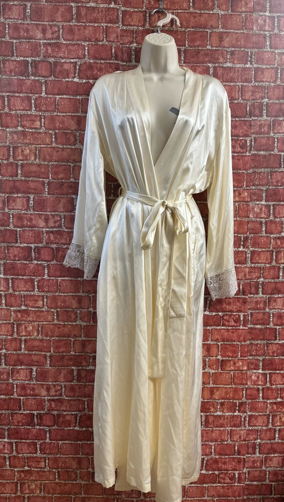 Julianna Rae Silk Robe Lace Trim Cream Size S/M