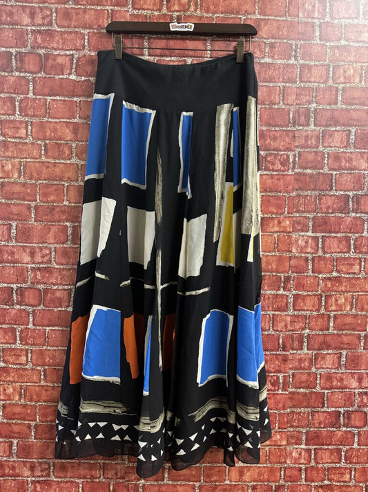 Jones NY abstract Pattern Maxi Skirt Black and Multi Color Size M