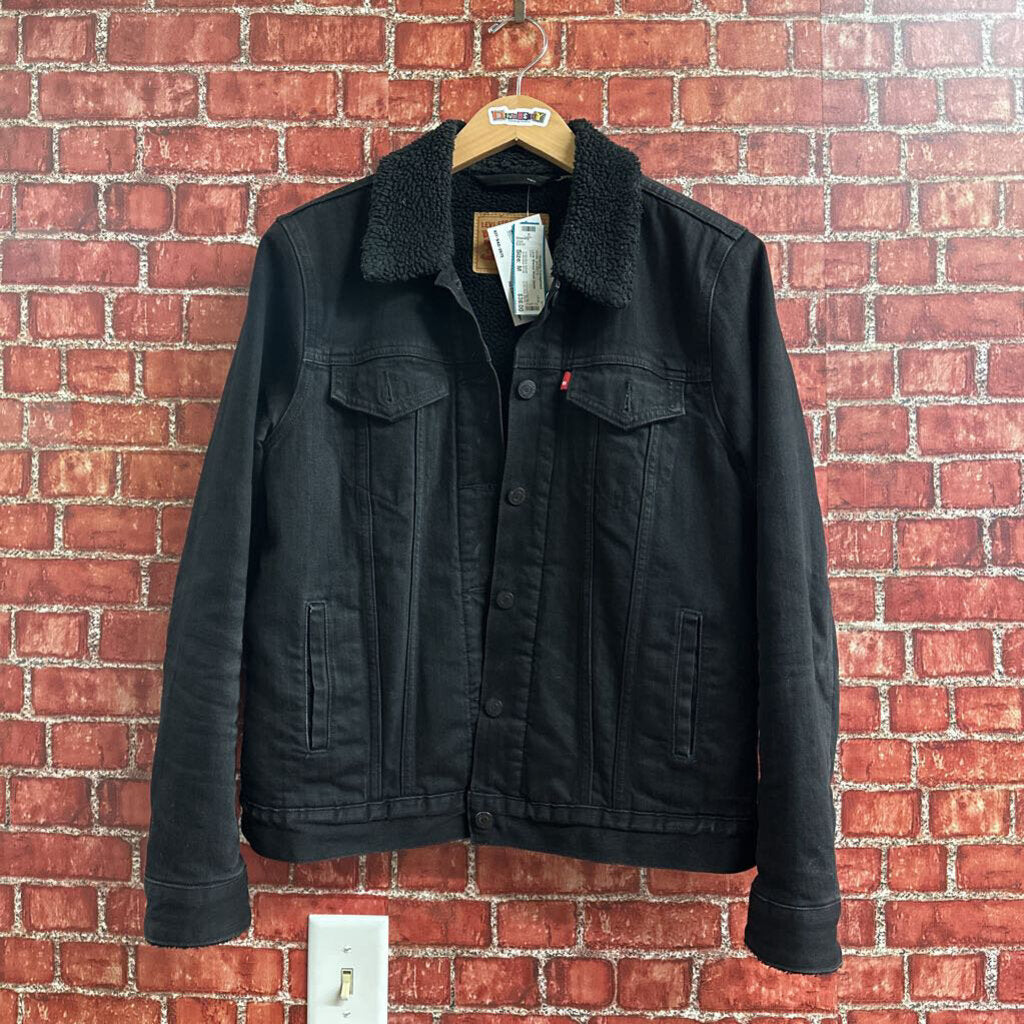 Levis Sherpa Black Denim Jacket Medium