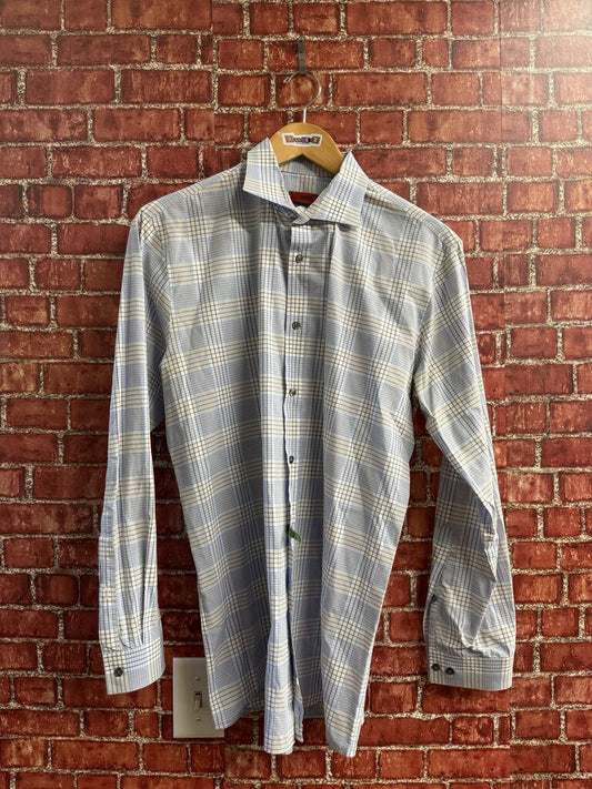 Hugo Boss Dress Shirt Blue Plaid Size Large