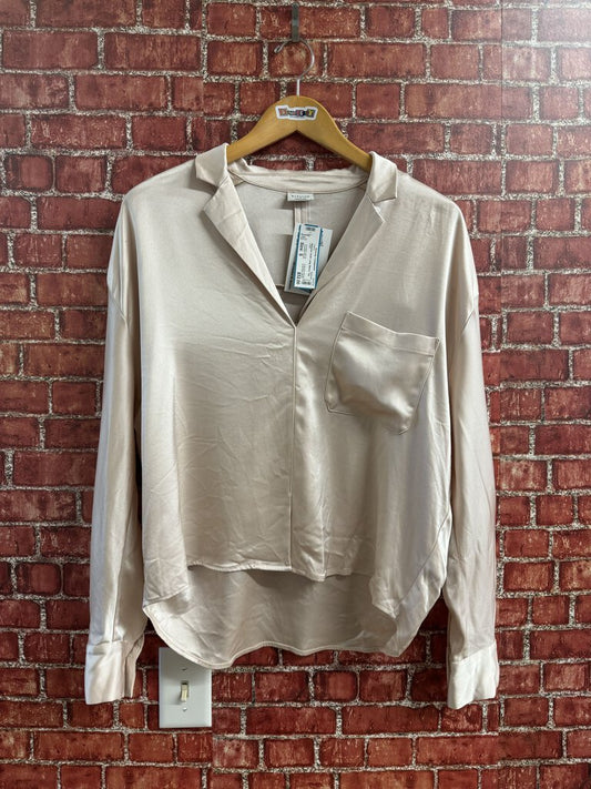 Babaton Satin Long Sleeve Top Beige Size S