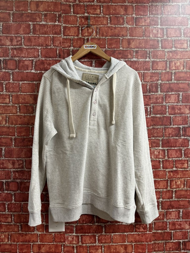 Jachs NY Striped Quarter Button Hoodie Grey Size M