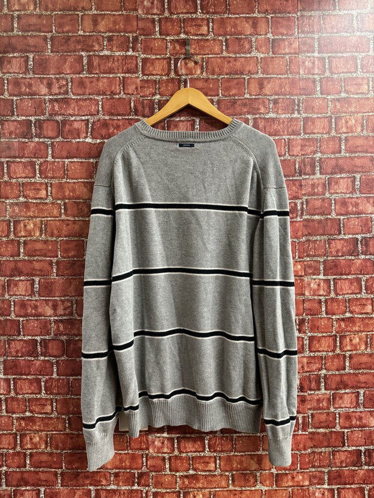 Nautica Stripped Grey Knit Sweater Size XXL